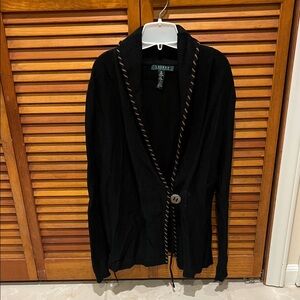 Ralph Lauren Black Knit Cardigan with Tan Accents